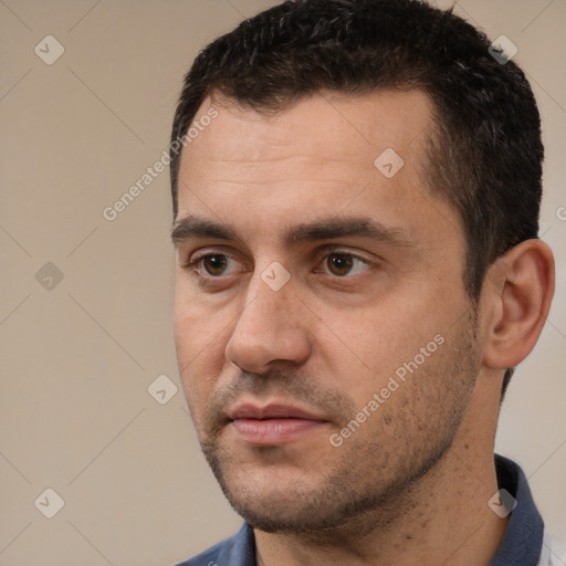 Neutral white adult male with short  brown hair and brown eyes