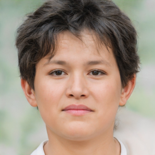 Neutral white child female with short  brown hair and brown eyes