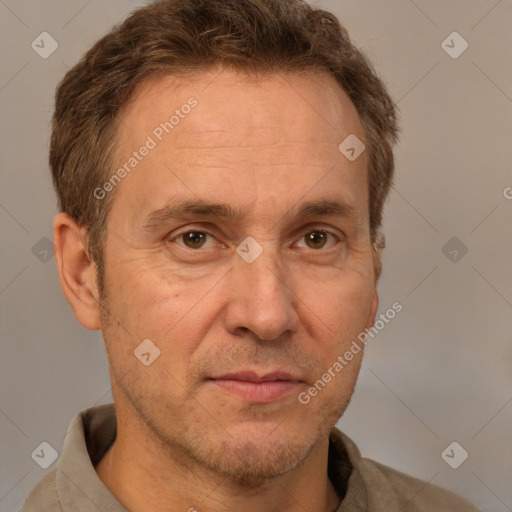 Neutral white adult male with short  brown hair and brown eyes