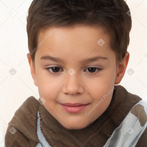 Joyful white child male with short  brown hair and brown eyes