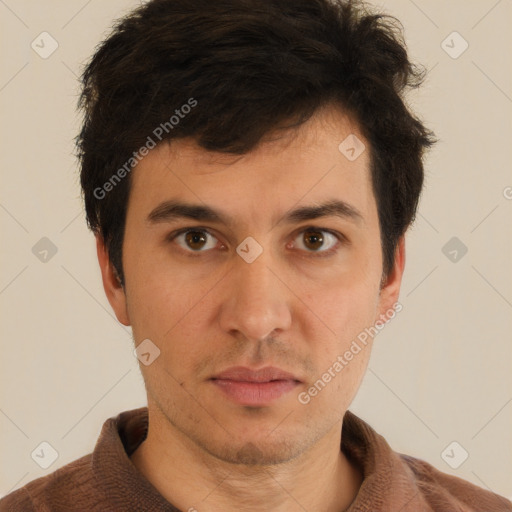 Neutral white adult male with short  brown hair and brown eyes