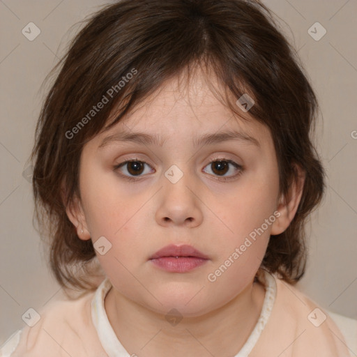 Neutral white child female with medium  brown hair and brown eyes