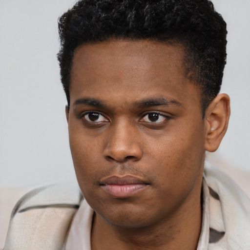 Neutral black young-adult male with short  brown hair and brown eyes