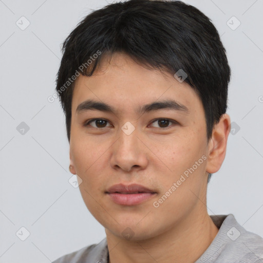 Neutral asian young-adult male with short  black hair and brown eyes