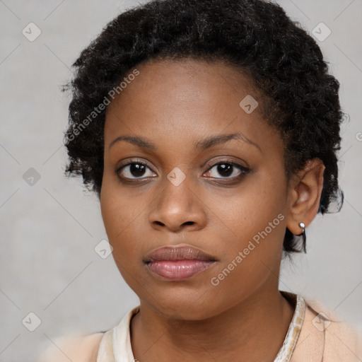 Neutral black young-adult female with short  brown hair and brown eyes