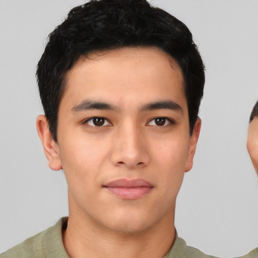 Neutral asian young-adult male with short  black hair and brown eyes