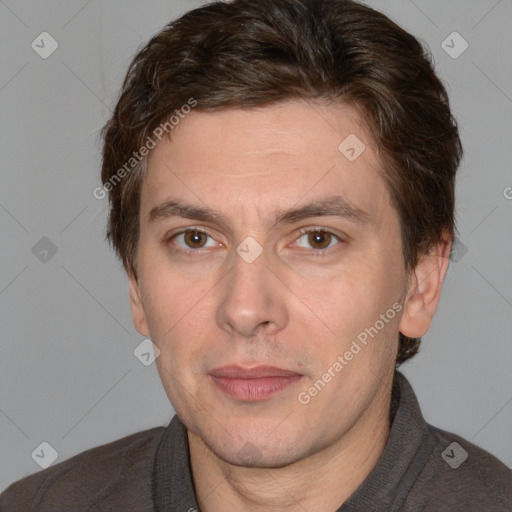 Neutral white adult male with short  brown hair and brown eyes