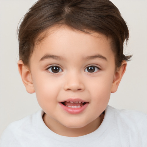 Joyful white child female with short  brown hair and brown eyes