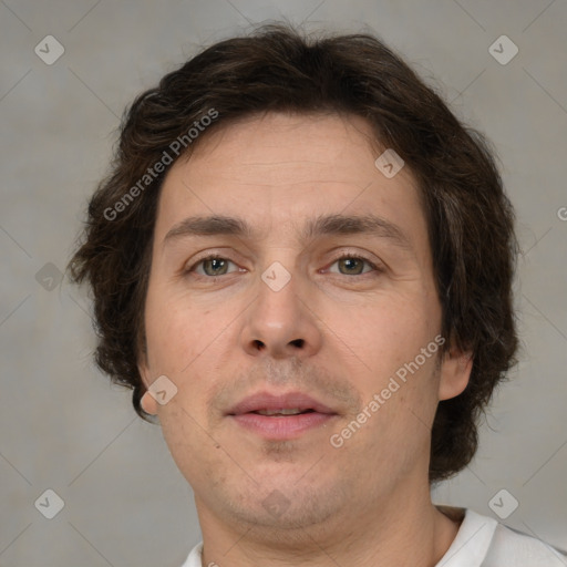 Neutral white adult male with short  brown hair and brown eyes