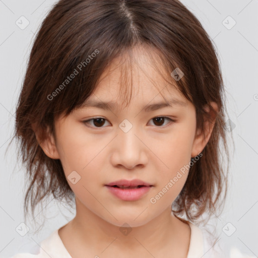 Neutral white child female with medium  brown hair and brown eyes