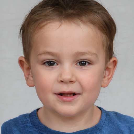 Joyful white child male with short  brown hair and brown eyes