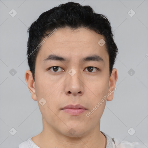 Neutral asian young-adult male with short  black hair and brown eyes