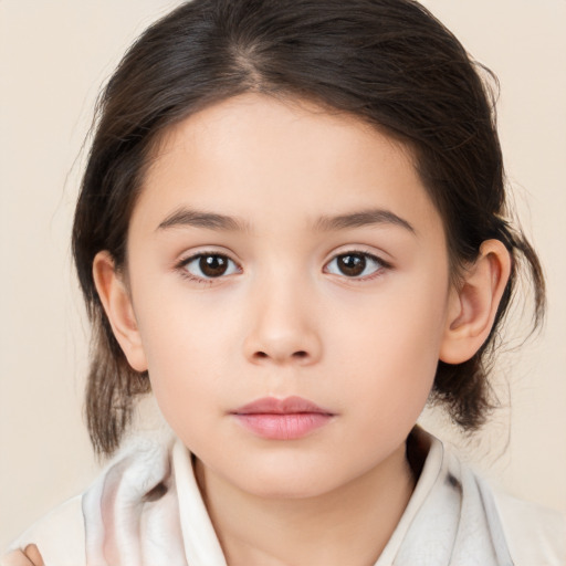 Neutral white child female with medium  brown hair and brown eyes