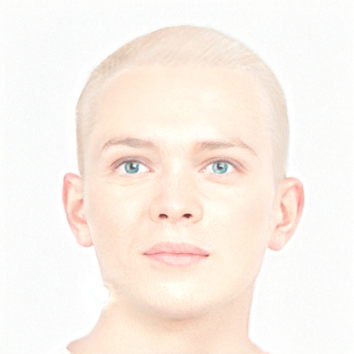 Neutral white young-adult male with short  brown hair and blue eyes