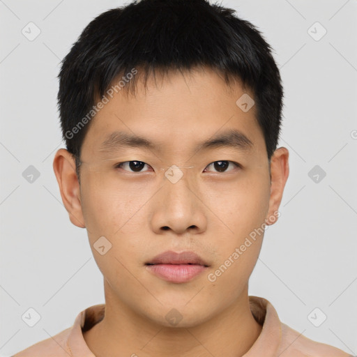 Neutral asian young-adult male with short  brown hair and brown eyes