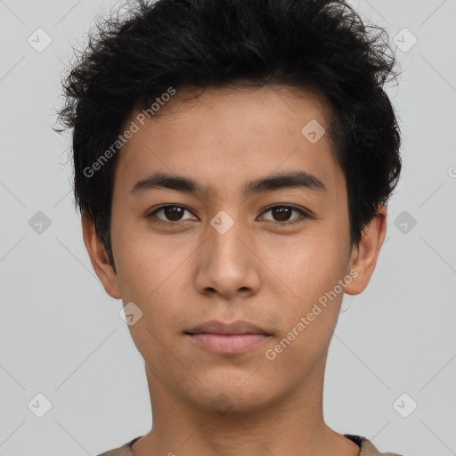 Neutral asian young-adult male with short  black hair and brown eyes