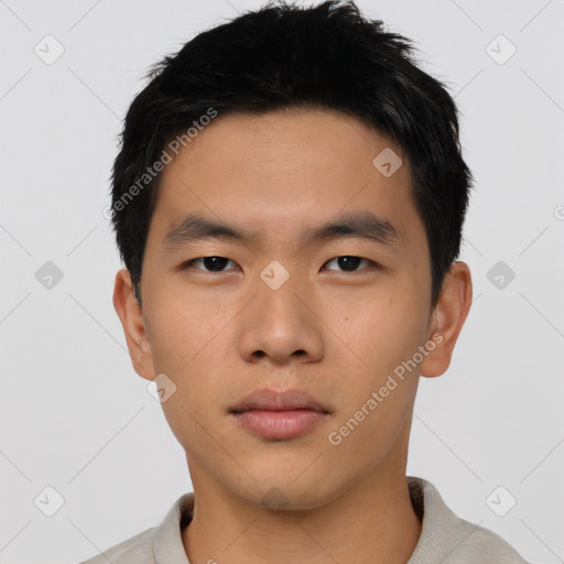 Neutral asian young-adult male with short  black hair and brown eyes