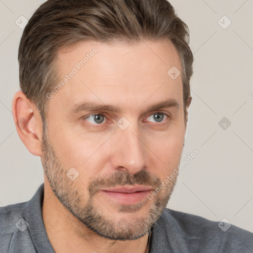 Neutral white adult male with short  brown hair and brown eyes