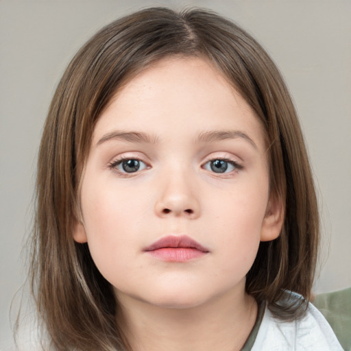 Neutral white child female with medium  brown hair and brown eyes