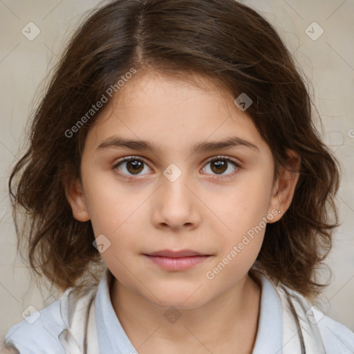 Neutral white child female with medium  brown hair and brown eyes