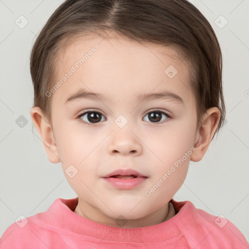 Neutral white child female with short  brown hair and brown eyes