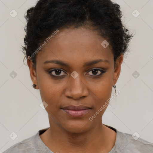 Neutral black young-adult female with short  black hair and brown eyes