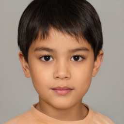 Neutral asian child male with short  brown hair and brown eyes