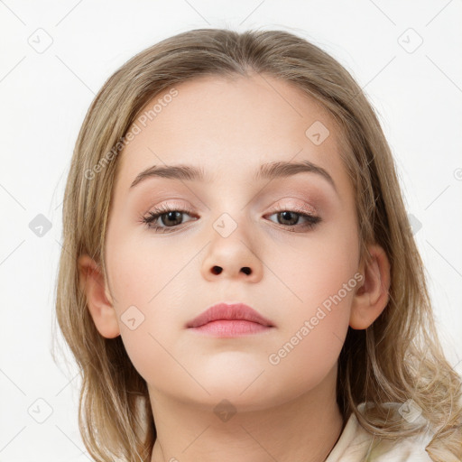 Neutral white child female with medium  brown hair and brown eyes