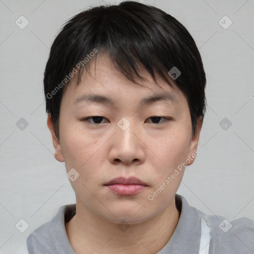 Neutral asian young-adult male with short  brown hair and brown eyes