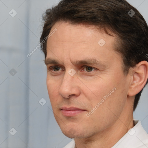 Neutral white adult male with short  brown hair and brown eyes