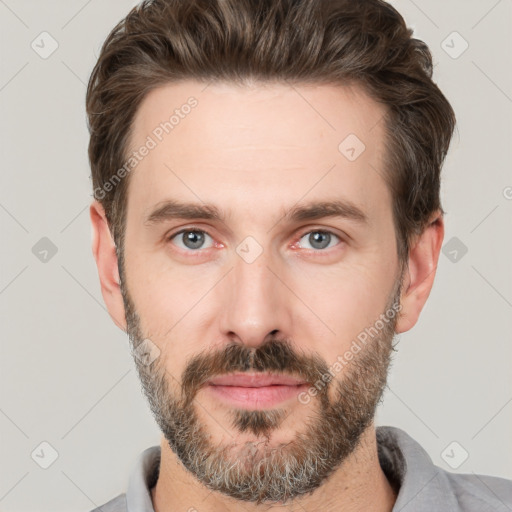 Neutral white adult male with short  brown hair and brown eyes