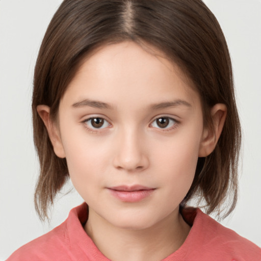 Neutral white child female with medium  brown hair and brown eyes