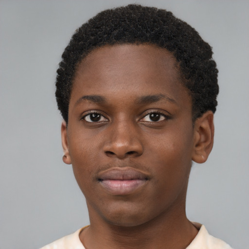 Neutral black young-adult male with short  brown hair and brown eyes