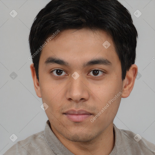 Neutral asian young-adult male with short  black hair and brown eyes