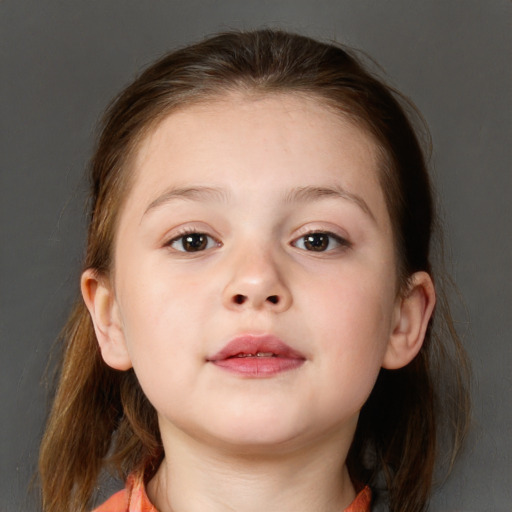 Neutral white child female with medium  brown hair and brown eyes