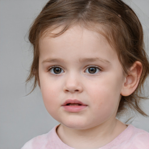 Neutral white child female with medium  brown hair and brown eyes