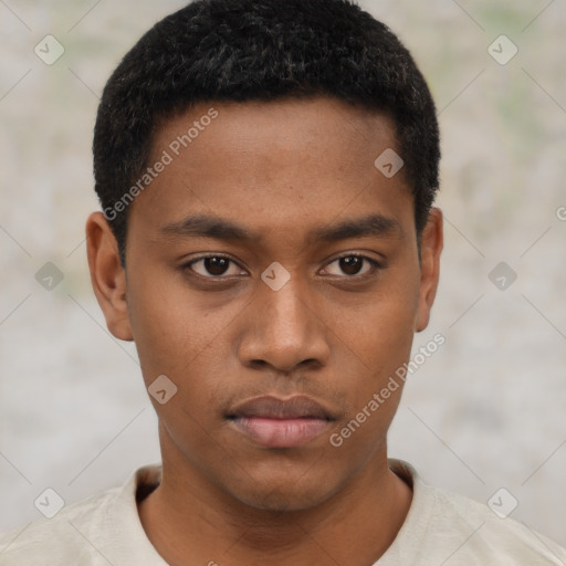 Neutral black young-adult male with short  brown hair and brown eyes