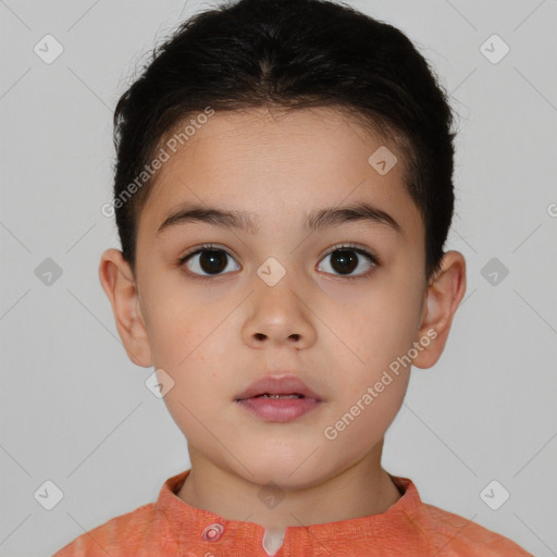 Neutral white child female with short  brown hair and brown eyes