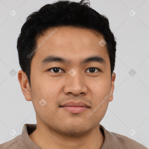 Neutral asian young-adult male with short  brown hair and brown eyes