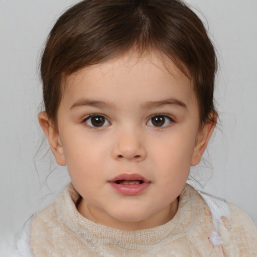 Neutral white child female with medium  brown hair and brown eyes