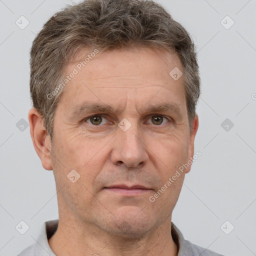 Neutral white adult male with short  brown hair and brown eyes