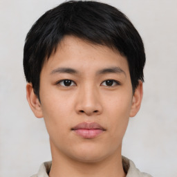 Neutral asian young-adult male with short  black hair and brown eyes