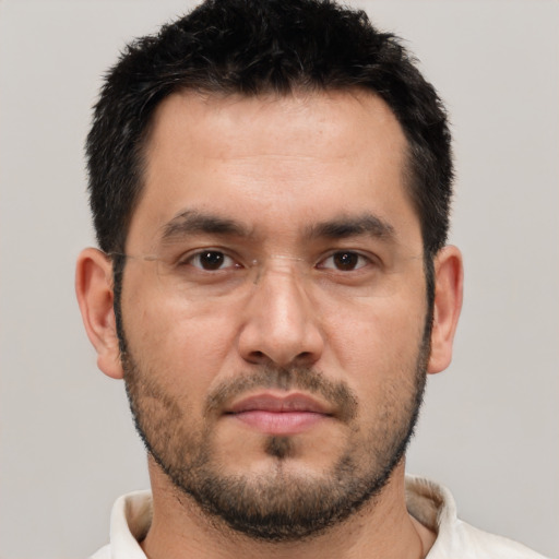 Neutral white adult male with short  brown hair and brown eyes