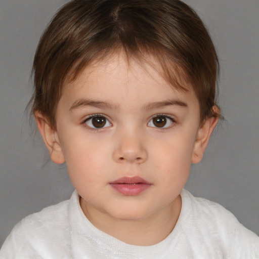 Neutral white child female with short  brown hair and brown eyes