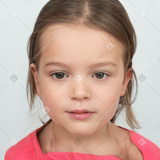 Neutral white child female with medium  brown hair and brown eyes