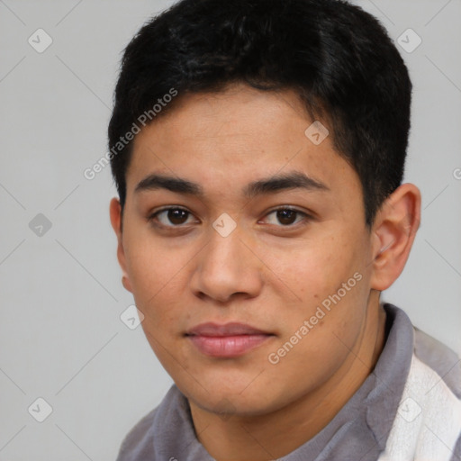 Neutral asian young-adult male with short  brown hair and brown eyes