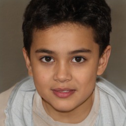 Joyful white child female with short  brown hair and brown eyes