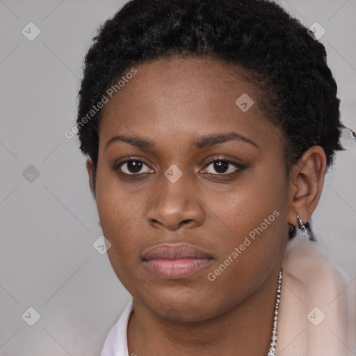 Neutral black young-adult female with short  brown hair and brown eyes