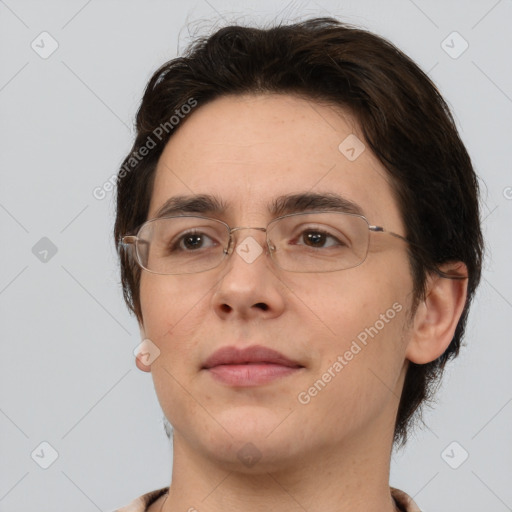 Neutral white young-adult male with medium  brown hair and brown eyes