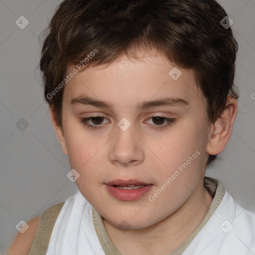 Joyful white child male with short  brown hair and brown eyes